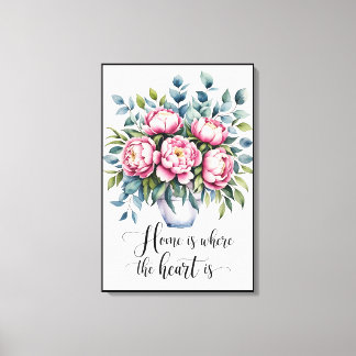 Waar Liefde Verblijft: Delicate Floral Quote Canvas Afdruk