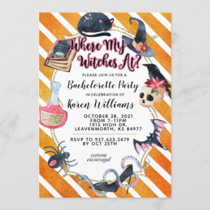 Waar mijn heksen op Halloween Bachelorette Party Kaart
