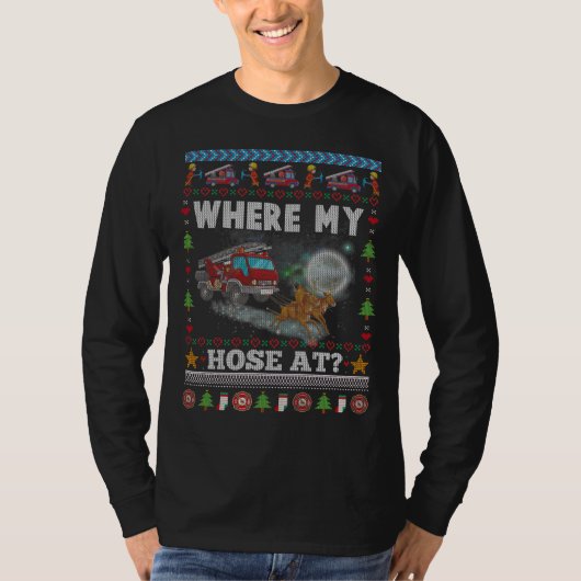 WAAR MIJN HOSE FIREFIGHTER ZWARTE kersttrui T-shirt (Voorkant)