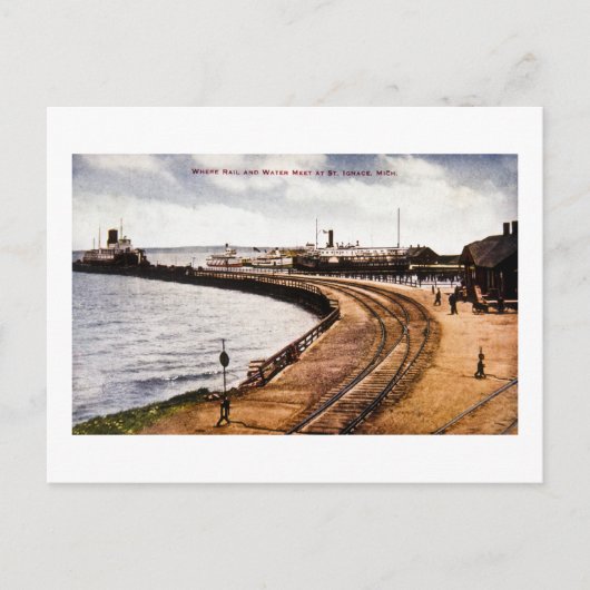 Waar Rail en Water samenkomen, St. Ignace, Michiga Briefkaart (Voorkant)