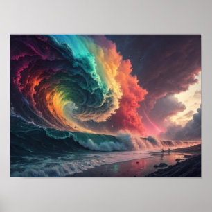 Waar regenbooggolven een vurige hemel ontmoeten poster