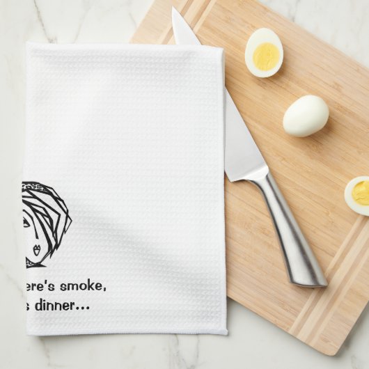 "Waar rook is, is er diner..." Diva Theedoek (Quarter Fold)