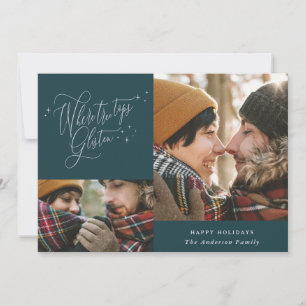 Waar topjes met drie foto's met kerstmis luisteren feestdagenkaart