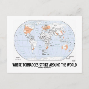 waar tornado's over de hele wereld vallen (kaart) briefkaart