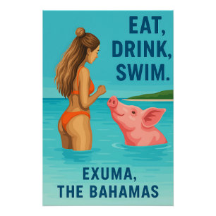 Waar turkoois water ontmoet roze varkens – Exuma Perfect Poster