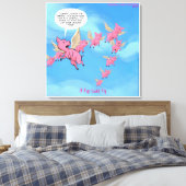 Waar Varkens op Funny Vegan Cartoon Canvas vliegen (Insitu (Slaapkamer))