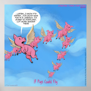 Waar Varkens Vliegen Grappige Vegan Cartoon Poster