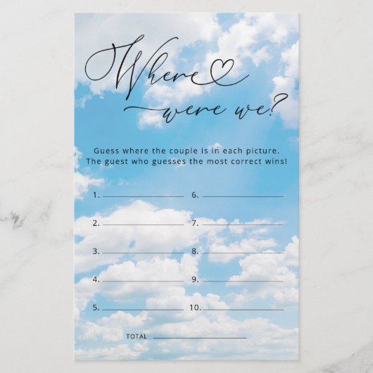 Waar waren we Cloud 9 Vrijgezellenfeest spel (Voorkant)