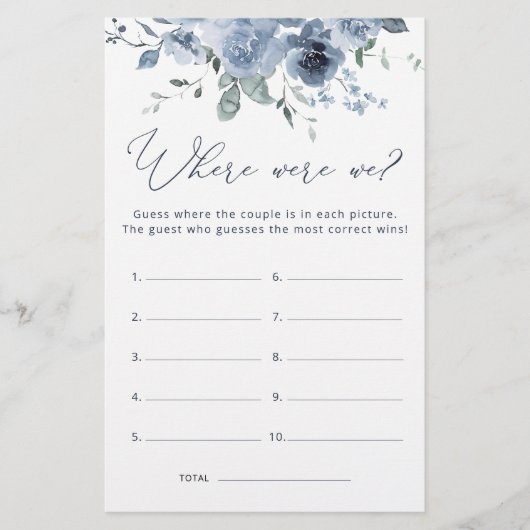 Waar waren we Dusty Blue Vrijgezellenfeest Game (Voorkant)