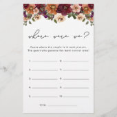 Waar waren we Herfst Floral Vrijgezellenfeest spel (Voorkant)