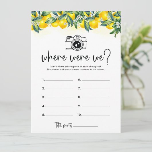 Waar waren we Lemon Vrijgezellenfeest Game Kaart (Staand voorkant)