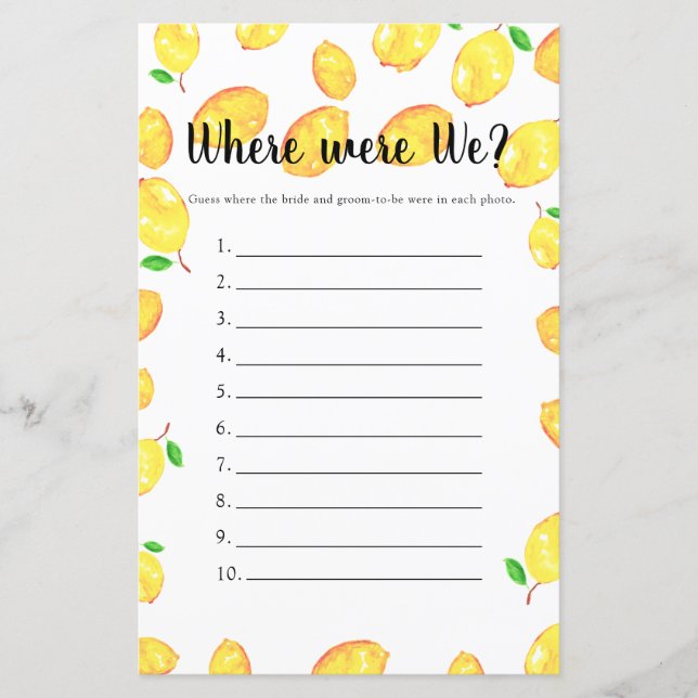 Waar waren we Vrijgezellenfeest Game Lemon? (Voorkant)