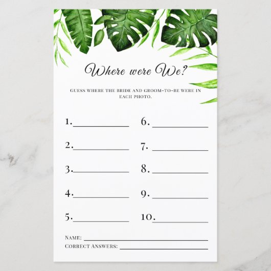 Waar waren we Vrijgezellenfeest Game Tropische Gre (Voorkant)