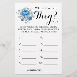 Waar waren ze? Blue Flower Game-kaart Flyer
