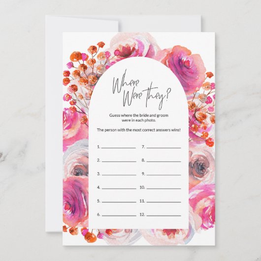 Waar waren ze Bride Shower Floral Arch Game Kaart (Voorkant)
