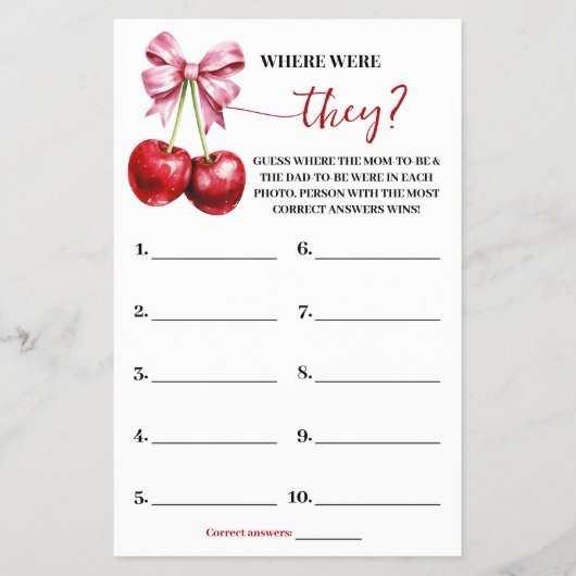 Waar waren ze Cherry Baby shower Game Kaart (Voorkant)