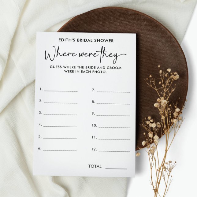 Waar waren ze eenvoudig handgeschreven VRIJGEZELLE ("Where Were They" is an engaging bridal shower game that takes guests on a journey through the love )