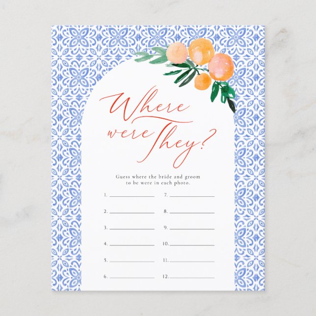 Waar waren ze Oranje Spritz Vrijgezellenfeest spel (Voorkant)