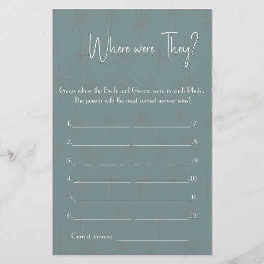 Waar waren ze? Shower Game Kaart Flyer (Voorkant)