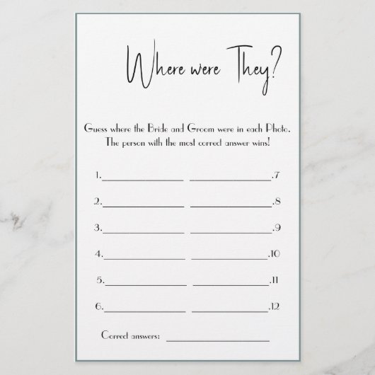 Waar waren ze? Shower Game Kaart Flyer (Voorkant)