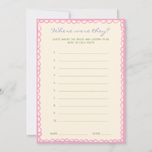 Waar waren ze Vrijgezellenfeest Game Kaart (Voorkant)