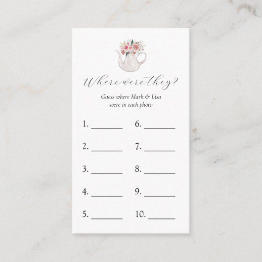 Waar waren ze? Vrijgezellenfeest game-kaart Informatiekaartje (Voorkant)