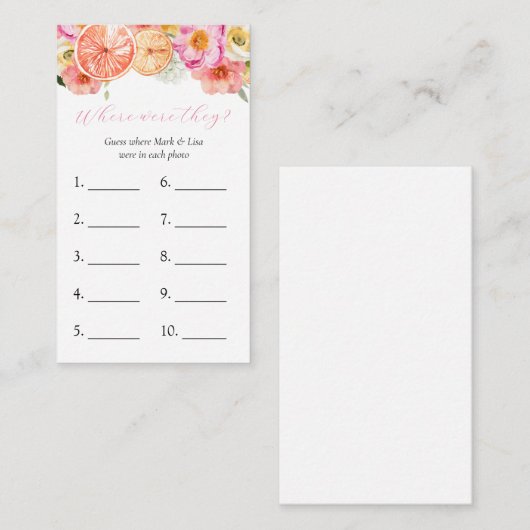 Waar waren ze? Vrijgezellenfeest game-kaart Informatiekaartje (Voorkant / Achterkant)