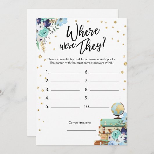 Waar waren ze Vrijgezellenfeest Game Travel Blue? Kaart (Voorkant / Achterkant)