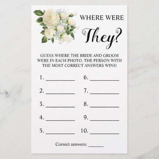 Waar waren ze? White Rose Game Kaart (Voorkant)