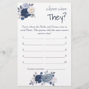 Waar waren Zij? Blauwe Bloemen Shower Spelkaart Flyer