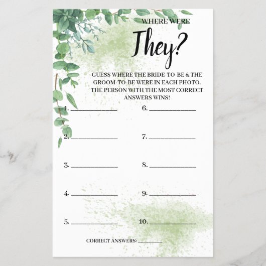 Waar waren zij Eucalyptus Bruiloftsspel Kaart (Voorkant)