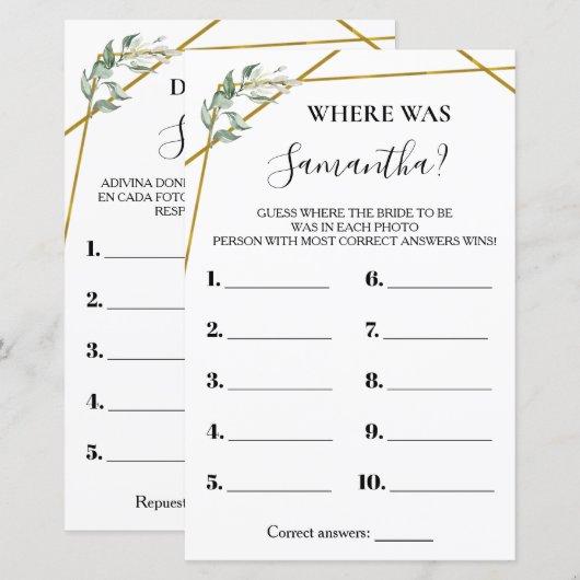 Waar was haar tweetalige vrijgezellenfeest? (Voorkant / Achterkant)