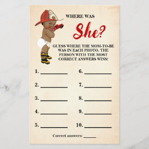 Waar was Mom AA Fireman Baby shower Game Kaart