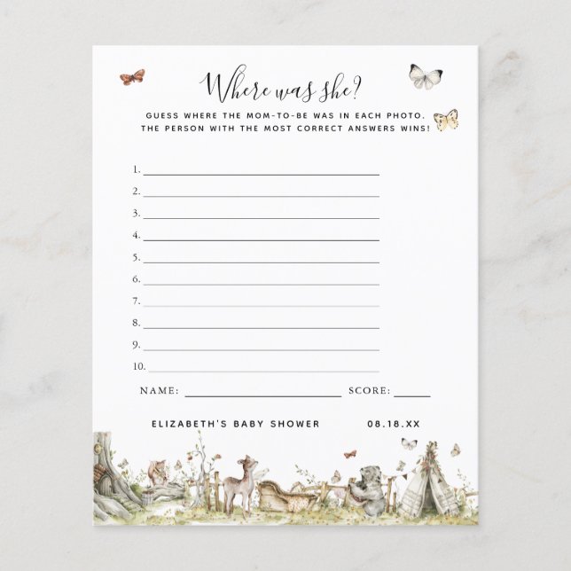 Waar was ze | Baby Shower Spel (Voorkant)