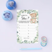 Waar was ze Beer Greenery Baby shower Game Card Flyer (Enkel)