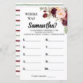 Waar was ze Marsala Flowers Vrijgezellenfeest Game (Voorkant / Achterkant)