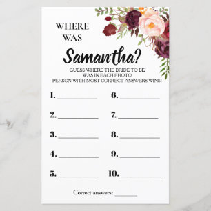 Waar was ze Marsala Flowers Vrijgezellenfeest Game