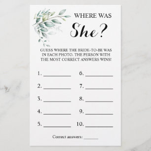 Waar was zij?Groene eucalyptus Douche spelkaart Flyer