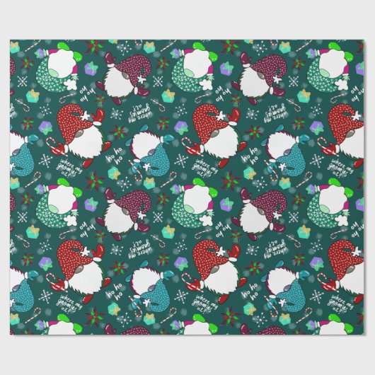 Waar zijn mijn kabouters? Wintergreen Kerstmis Gno Cadeaupapier (Vlak)