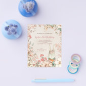 Waarde Bunny Floral 1e Verjaardag Meisje Uitnodigi Flyer (Enkel)
