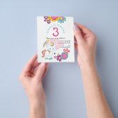 Waarde Eenhoorn Meisje 3e Verjaardag Party Uitnodi Flyer (Hand)