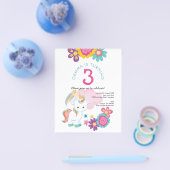 Waarde Eenhoorn Meisje 3e Verjaardag Party Uitnodi Flyer (Enkel)