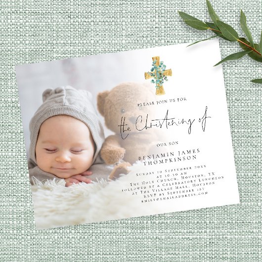 Waarde Foto Eucalyptus Kruis Doop Uitnodiging Flyer