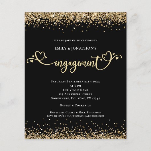 Waarde Gouden Glitter Hart Script Verloving Zwart Flyer (Voorkant)