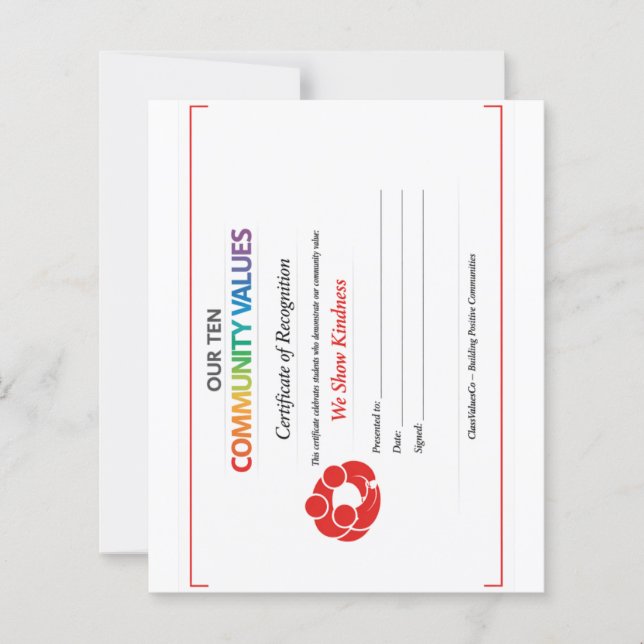 Waarde Inclusie Certificaat 4.5x 5.6 Papierblad (Voorkant)