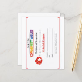 Waarde Inclusie Certificaat 4.5x 5.6 Papierblad