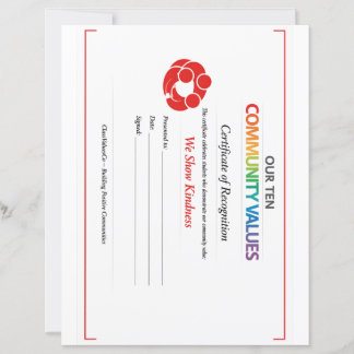 Waarde Inclusie Certificaat 8.5x11 papieren vel