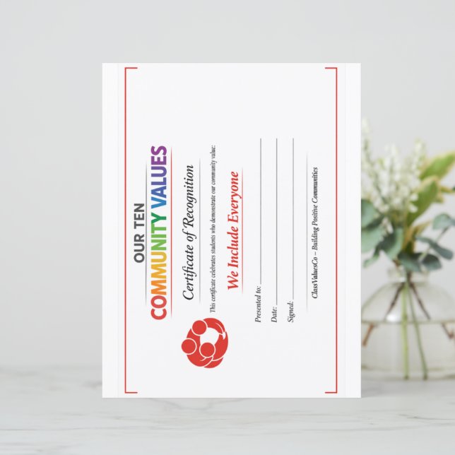 Waarde Inclusie Certificaat Briefhoofd Papier Vel (Staand voorkant)