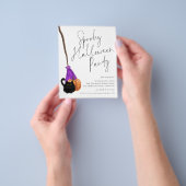 Waarde Kat Broomstick Spooky Halloween Uitnodiging Flyer (Hand)