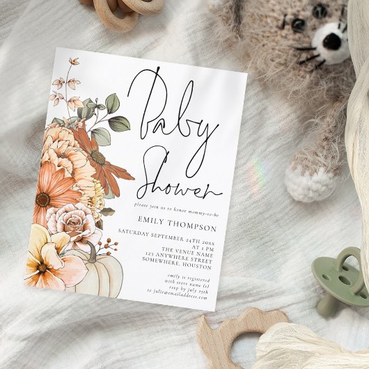 Waarde Pompoen Bloemen Baby shower Invitation Flyer